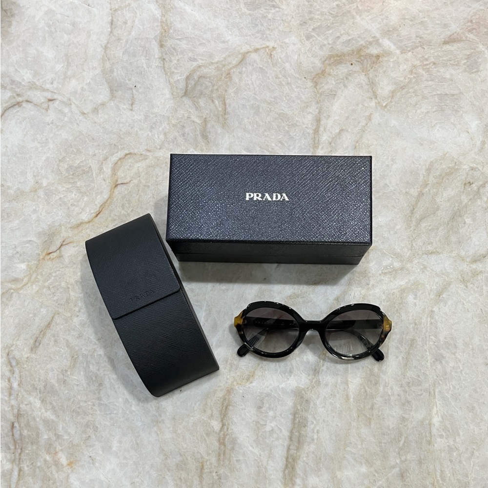Prada Black and Gold Sunglasses with Case